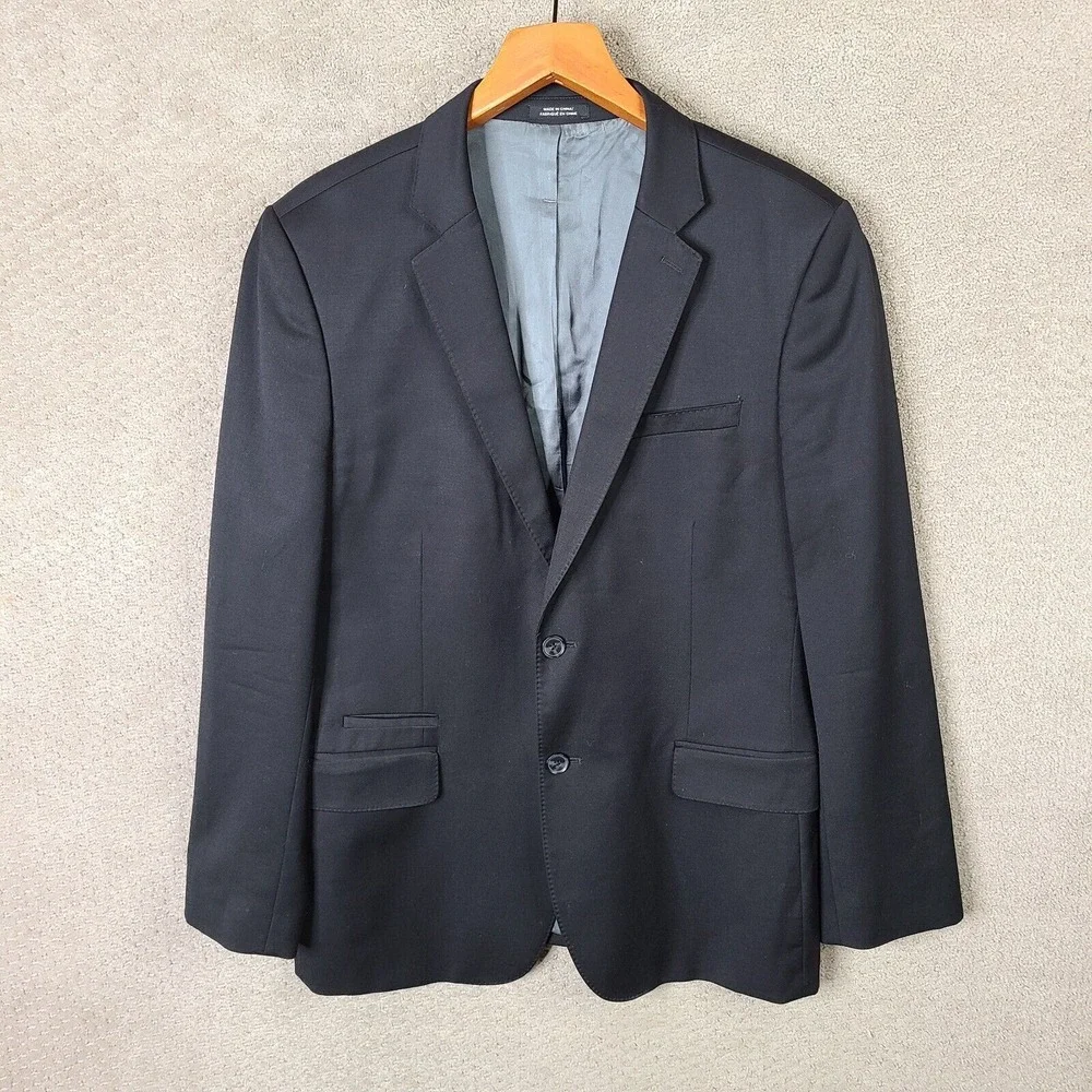 Express Jacket Men 42R Black Fitted Blazer Wool Blend 2 Button Suit Coat Stretch